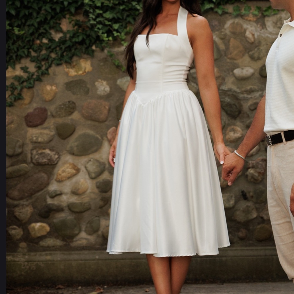 LEAU HALTER CORSET MIDI DRESS - WHITE
